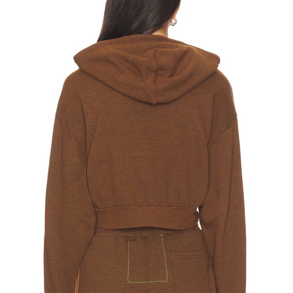 Aviator Nation 5 stripe cropped zip hoodie in espresso & chocolate - Picture 2 of 5